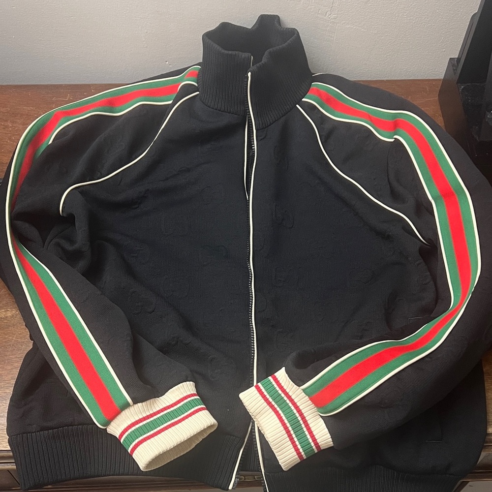 Gucci Black Jacket with Red and Green Accents